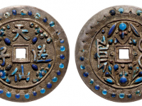 天仙送子银胎点蓝空心花钱